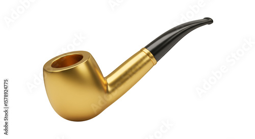 Isolated 3D Rendering of Golden Smoking Pipe Isolated in Transparent Background