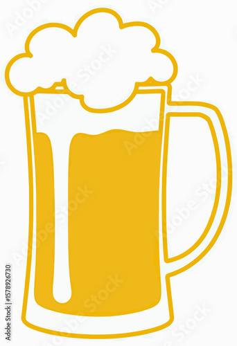 A minimalist yellow beer mug outline with frothy foam, symbolizing beverage enjoyment and celebration in a clean, graphic style.
