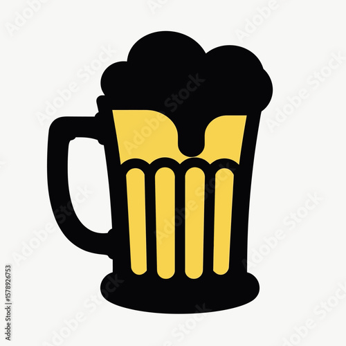 A stylized black and yellow beer mug with frothy foam, featuring bold lines and a graphic design, symbolizing beverage enjoyment and pub culture.
