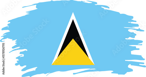 flag of saint lucia with black and yellow triangles on blue background in brushstroke texture representing island nation