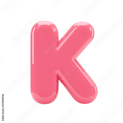 Glossy Pink Letter K Bubble Font 3D Render Alphabet Illustration