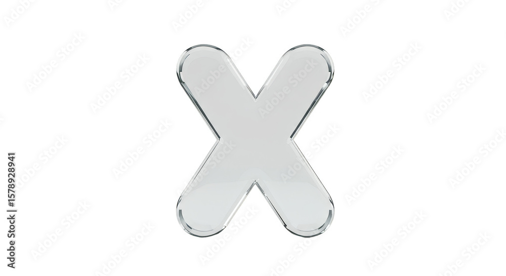 Fototapeta premium Glossy White Letter X Alphabet on Transparent Background Illustration
