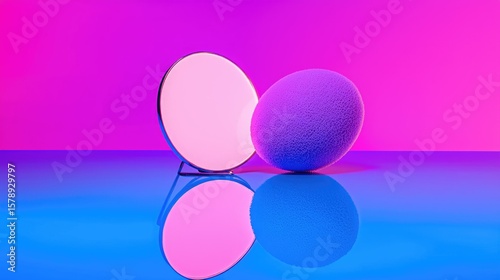 Vivid Beauty Blender and Mirror Reflection With Pink and Blue Background