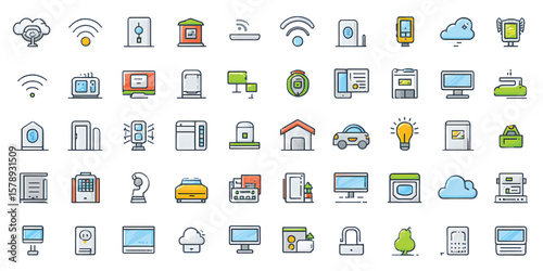 Set of Colorful Flat Icons for Smart Devices and Home Automation