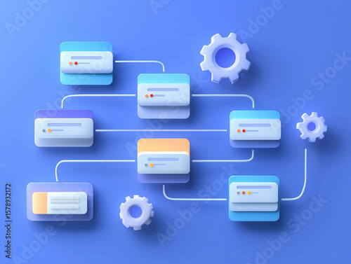 ERP software business operation. Database performance. Integration strategy. Minimalist ERP modules automation illustration image