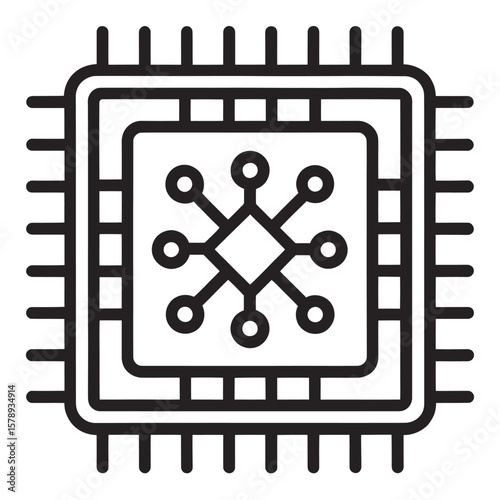 Black outline of a stylized microchip on white background