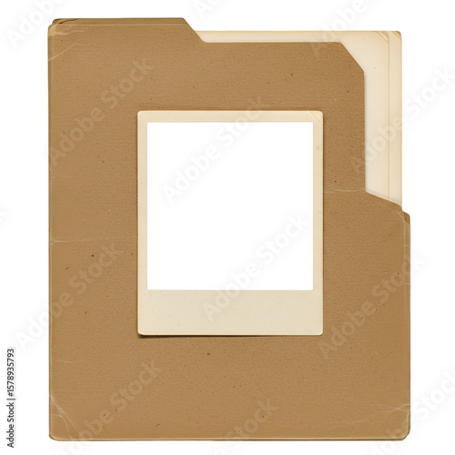 Isolated Photo of Old Album Paper with Blank Frame in Transparent BG