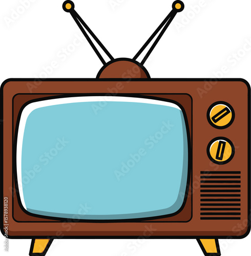 Illustration of a vintage television set with antenna on white background