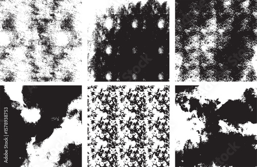 Overlay texture set. Different types of texture stamps (damaged, paint, old, concrete and other). Vector collection. 