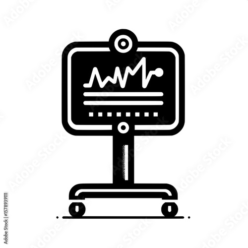Black and White Vector Silhouette of a Blood Pressure Monitor on Stand