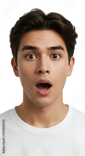 Isolated Potrait Of Shocked Brunette Man With White Shirt Transparent Background