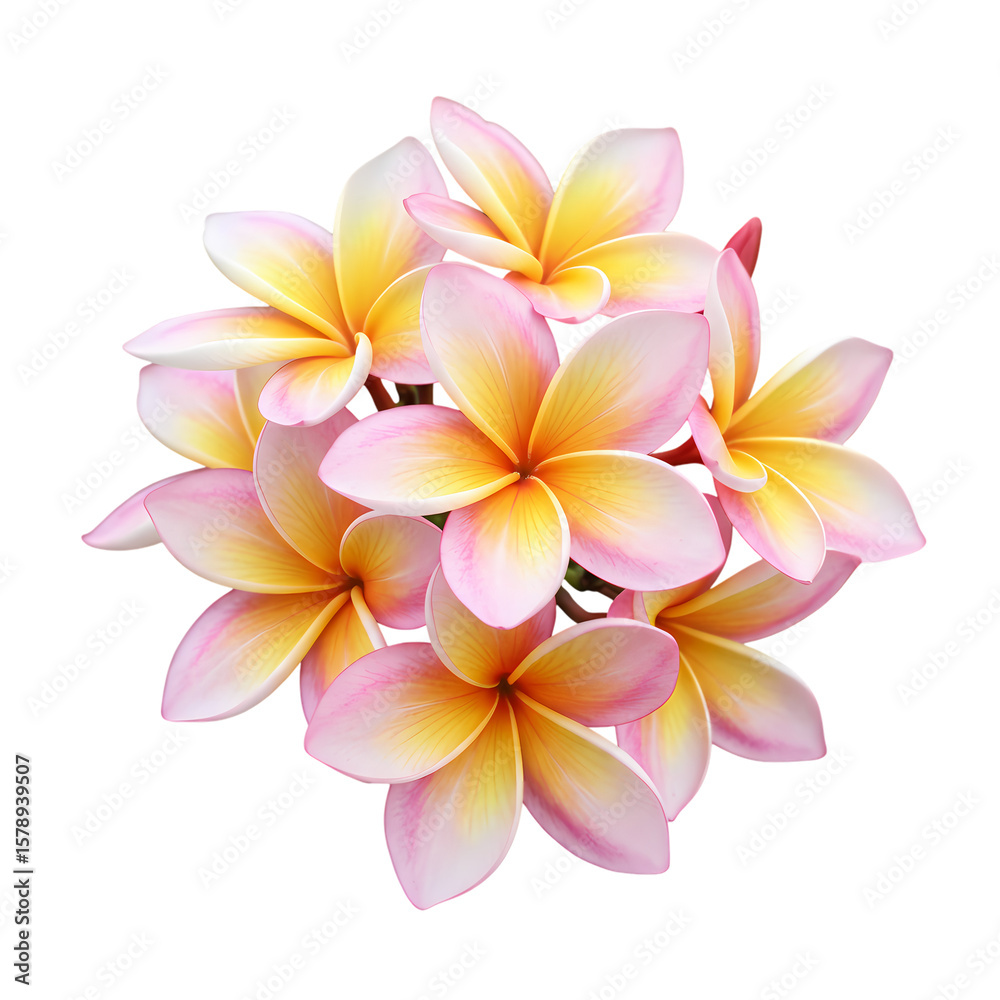 Fototapeta premium A Cluster of Delicate Plumeria Flowers A Study in Pastel Hues and Tropical Elegance isolated on transparent baackground