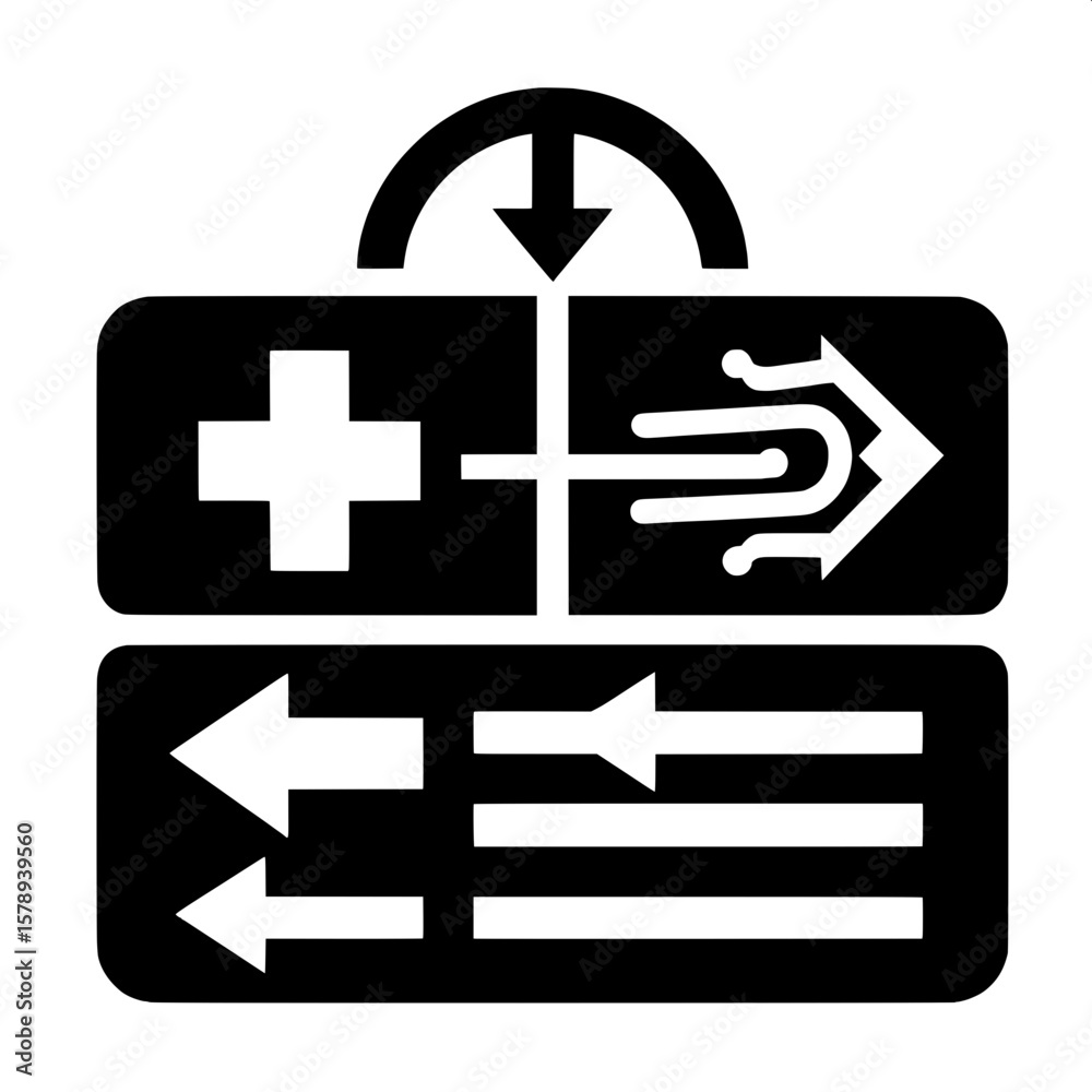 Obraz premium Black and White Vector Silhouette of Hospital Signage Board on Wall