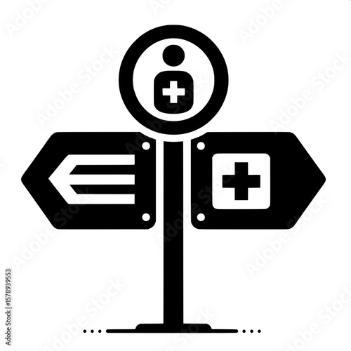 Black and White Vector Silhouette of Hospital Signage Board on Wall
