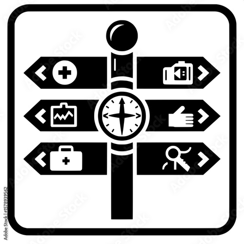 Black and White Vector Silhouette of Hospital Signage Board on Wall