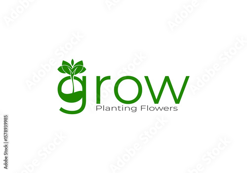 vector logo, icon symbol of planting flowers growing on the letter g