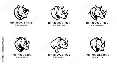Black and White Rhino Logos with "Rhinoceros Premium" Text