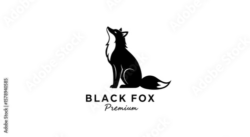 Elegant Black Fox Silhouette: Sitting, Looking Up, Premium Design