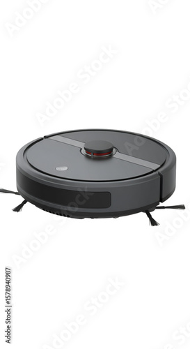Isolated Studio Shot of a Gray Robotic Vacuum Cleaner Home Appliance