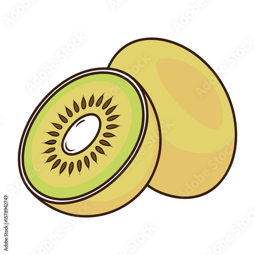 Whole and Sliced Golden Kiwifruit — Smooth Tropical Fruit Vector