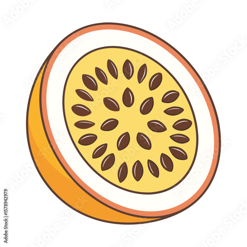 Halved Passion Fruit Showing Seeds — Tropical Exotic Fruit Vector