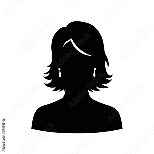 Woman Silhouette Avatar: An elegant woman's silhouette avatar with short, stylish hair and dangling earrings, rendered in a clean, modern style for versatile use in various digital contexts.