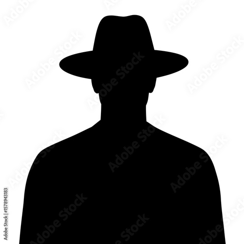 Mystery Man in Silhouette: A mysterious man, shrouded in a dramatic silhouette, stands centered, wearing a classic fedora hat, offering a striking image of intrigue.
