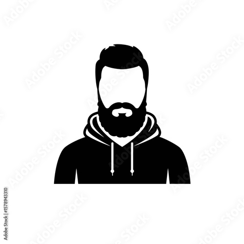 Modern Silhouette: A stark black and white silhouette of a contemporary figure, the person is sporting a hoodie and a thick beard, embodying a sense of effortless modern cool.