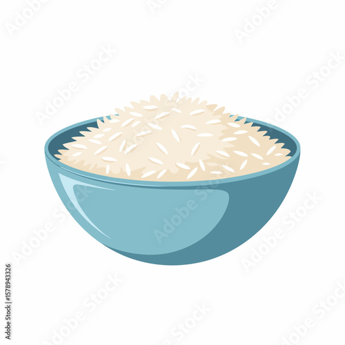 A simple illustration of a light blue bowl filled with uncooked white rice