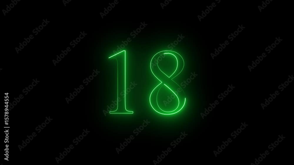 neon 18 number icon with a bright, glowing effect, smoothly transitioning between colors. neon 18 number icon with a bright, glowing effect, smoothly transitioning between colors.