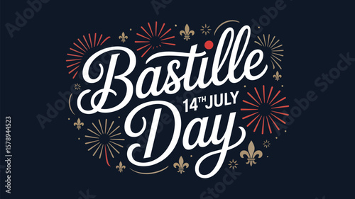 Celebrate Bastille Day with festive lettering and vibrant firework designs, a joyful tribute to French heritage and culture.