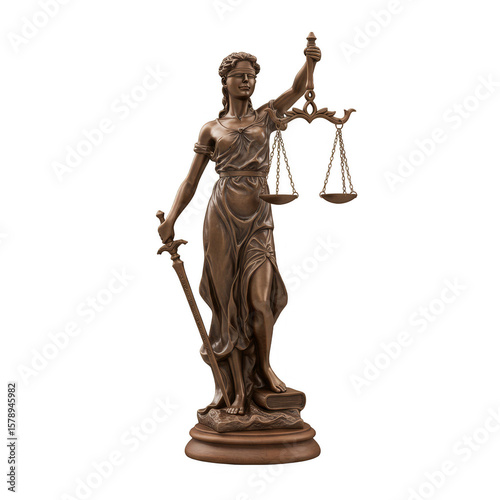 Justice Lady Statue with Blind Scale Bronze Color PNG Transparent