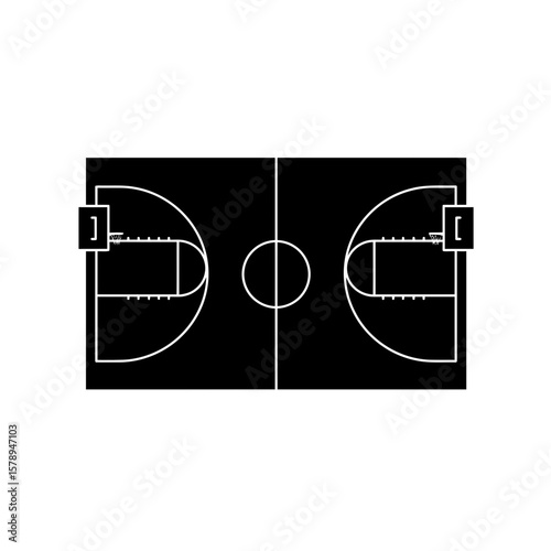 Basketball Court: A minimalist silhouette captures the essential elements of a basketball court, ready for the next thrilling game or practice session. 