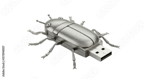 Metallic Silver Beetle Bug USB Drive Computer Tech on Transparent