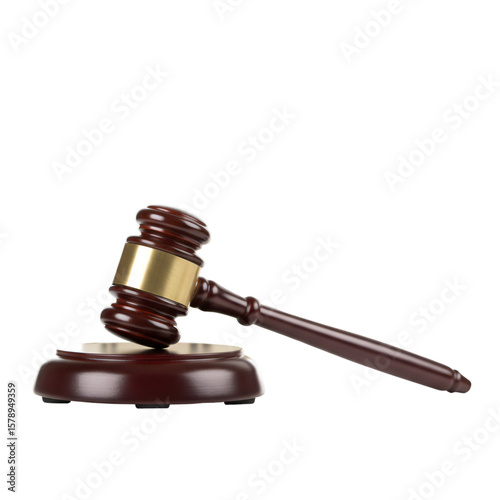 Isolated Transparent Background of Brown Wooden Gavel Symbol of Justice