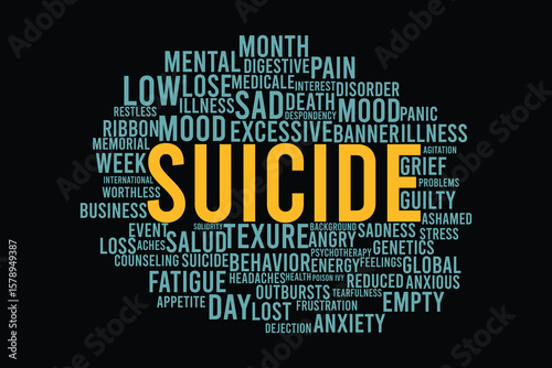 word cloud template background design .Concept of Suicide.	