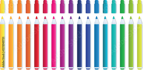 Felt Tip Pens Set, Colorful Marker Collection, Stationery Drawing Tools Vector