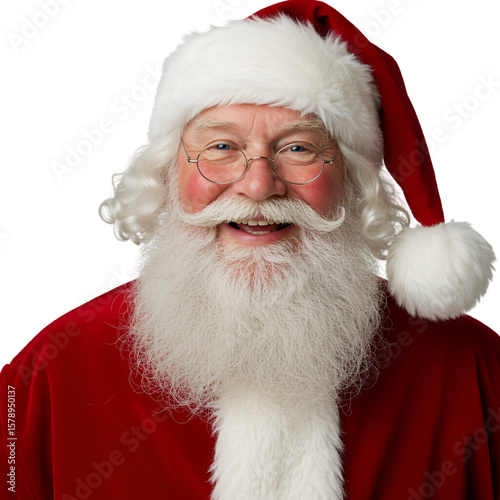 Portrait of Smiling Santa Claus with White Beard and Red Hat Transparent