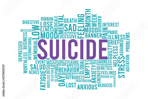 word cloud template background design .Concept of Suicide.	