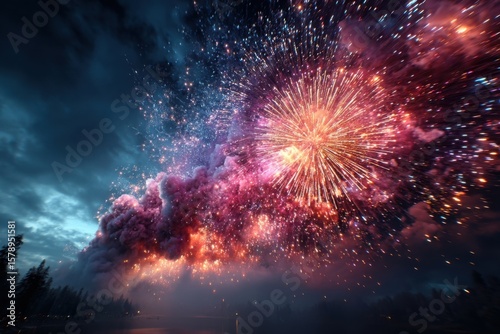 Wallpaper Mural Colorful fireworks illuminate the night sky celebrating Independence Day festivities Torontodigital.ca