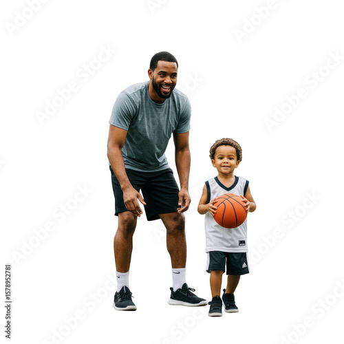 Realistic Image of Father Son Play Basketball on Transparent Background