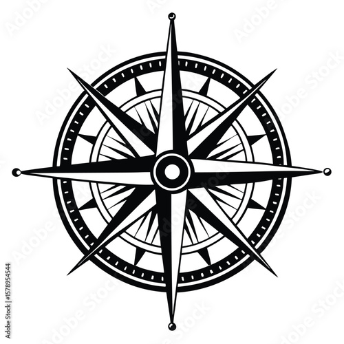 Black and white compass rose navigational tool direction