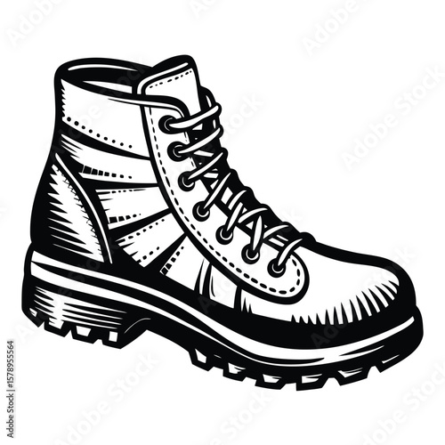 Black and white hiking boot illustration footwear lace up