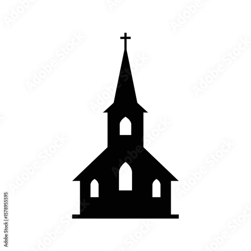 Church Silhouette: A classic silhouette of a traditional church building, featuring a steeple with a cross atop, and arched windows. Capturing the essence of faith and architectural beauty.