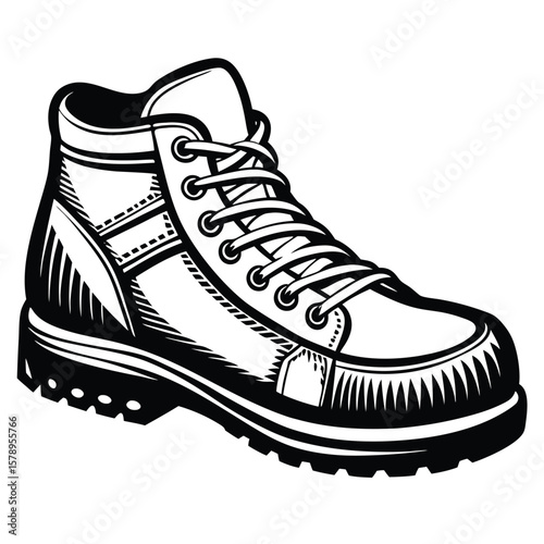 Black and white hiking boot silhouette footwear shoe