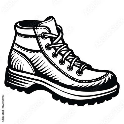Black and white hiking boot silhouette footwear shoe