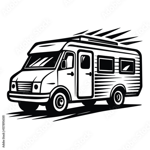 Black and white recreational vehicle silhouette camper van