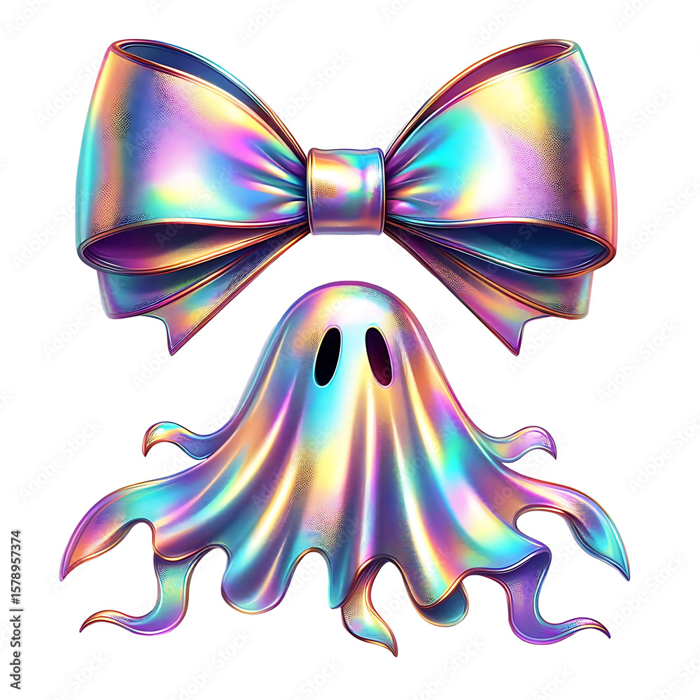 Fototapeta premium Glitter Iridescent Ghost Pumpkin Coquette Bow