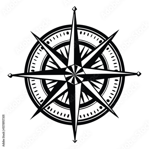 Black compass rose navigational tool direction
