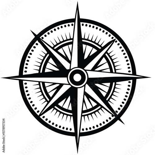 Black compass rose navigational tool direction